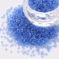 Glass Cylinder Beads, Seed Beads, Transparent Colours Luster, Round Hole, Royal Blue, 1.5~2x1~2mm, Hole: 0.8mm, about 8000pcs/bag, about 1pound/bag(SEED-S047-G-005)