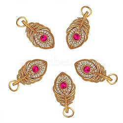 5Pcs Alloy Pendants, with Cubic Zirconia, Peacock Feather, Golden, 21.5x12mm(JX168A)