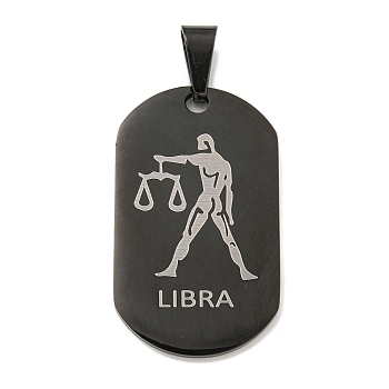 316 Surgical Stainless Steel Pendants, Oval with Constellation Charm, Black, Libra, 37.5x22x1.9mm, Hole: 7.9x4.8mm