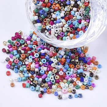 Glass Cylinder Beads, Seed Beads, Baking Paint, Round Hole, Mixed Color, 1.5~2x1~2mm, Hole: 0.8mm, about 8000pcs/bag, about 85~95g/bag