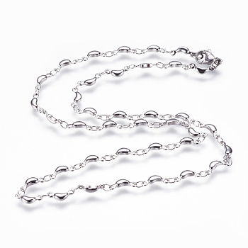 304 Stainless Steel Chain Necklaces, with Lobster Claw Clasps, Crescent Moon, Stainless Steel Color, 17.7 inch(45cm)