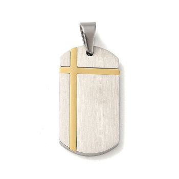 PVD Vacuum Plating 304 Stainless Steel Pendants, Rectangle Charm, Golden & Stainless Steel Color, 34.5x17.5x2mm, Hole: 7x5.5mm