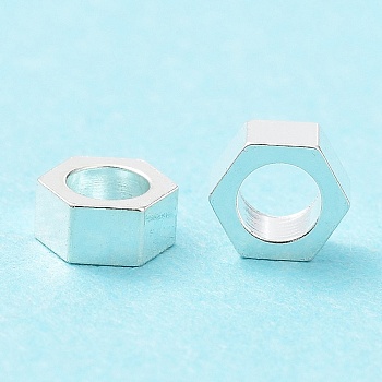304 Stainless Steel Beads, Hexagon, Silver, 5x4.5x2mm, Hole: 2.8mm