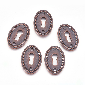 Tibetan Style Alloy Links connectors, Oval, Cadmium Free & Nickel Free & Lead Free, Red Copper, 37x25x2mm, Hole: 3mm, about 100pcs/1000g