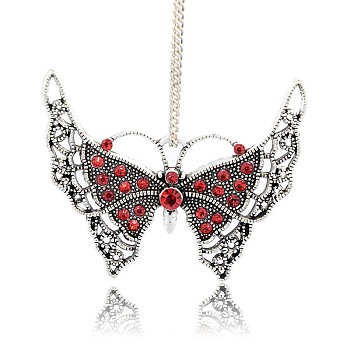 Antique Silver Plated Alloy Rhinestone Butterfly Pendants, Hyacinth, 44x53x4mm, Hole: 4x3mm