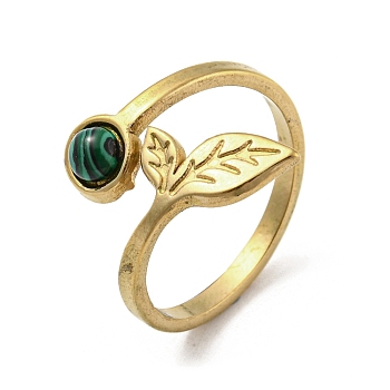 304 Stainless Steel with Synthetic Malachite Ring, US Size 7 1/4(17.5mm).