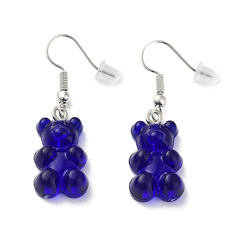 Cute Resin Bear Dangle Earrings, Platinum Alloy Jewelry for Woman, Blue, 38mm, Pin: 0.7mm