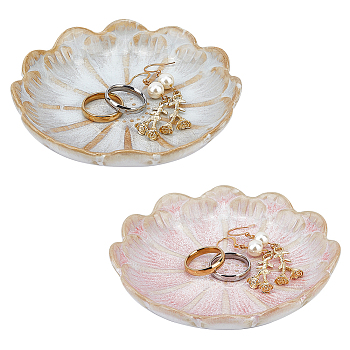 Elite 2Pcs 2 Colors Porcelain Jewelry Dish, Ring Holder Dish, Flower Shape Jewelry Organizer Tray, Trinket Jewelry Holder Home Decor for Earrings, Necklace, Mixed Color, 112x18mm, 1pc/color