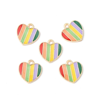 Alloy Enamel Charms, Cadmium Free & Lead Free, Light Gold, Heart, Colorful, 13.5x13x2.5mm, Hole: 1.5mm