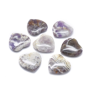 Natural Chevron Amethyst Heart Love Stone, Pocket Palm Stone for Reiki Balancing, 29~30x29~30x7~8mm