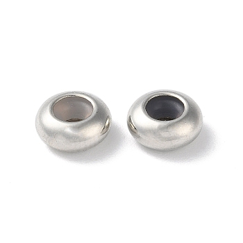 Brass Spacer Beads, with Silicone Inside, Slider Beads, Stopper Beads, Rondelle, Platinum, 8x4mm, Hole: 2.5mm