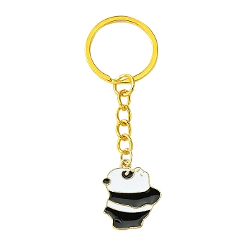 Alloy Enamel Keychain, with Iron Findings, Panda, Golden, 7.5cm, Pendant: 24mm