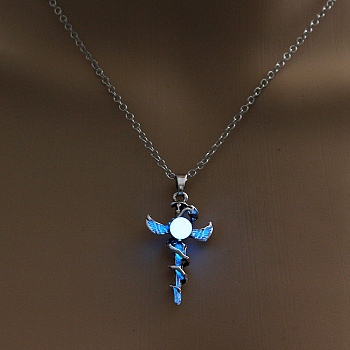 Luminous Alloy Pendants, Necklace, Halloween, Dragon/Skull/Horse/Gun, Blue, 17.72 inch(45cm)