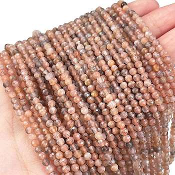 Natural Multi-Moonstone Beads Strands, Faceted, Round, 3mm, Hole: 0.7mm, about 120~130pcs/strand, 15.35~15.59 inch(39~39.6cm)