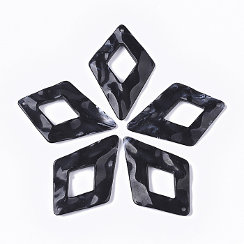 Acrylic Big Pendants, Imitation Gemstone Style, Kite, Black, 59x39x5.5mm, Hole: 2mm, about 135pcs/500g