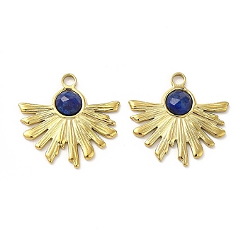 Natural Lapis Lazuli Pendants, Faceted Flower Charms, with Vacuum Plating Real 18K Gold Plated 201 Stainless Steel Findings, 25x26x4mm, Hole: 3mm