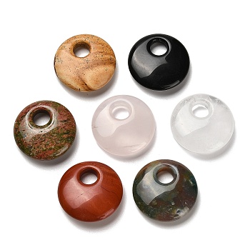 Natural Mixed Gemstone Pendants, Flat Round Charms, 30x8~8.5mm, Hole: 8.5mm