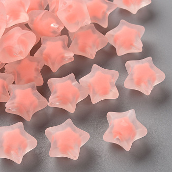 Transparent Acrylic Beads, Frosted, Bead in Bead, Star, Salmon, 14x15x8.5mm, Hole: 2mm, about 518pcs/500g