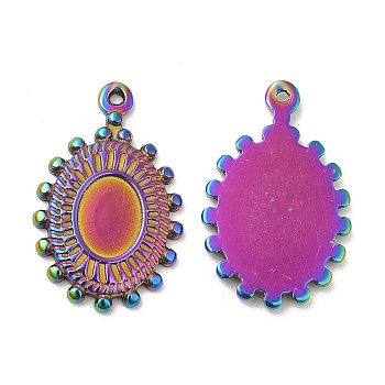 304 Stainless Steel Pendant Cabochon Settings, Oval, Rainbow Color, Tray: 8.5x6mm, 23x14.5x2mm, Hole: 1.2mm