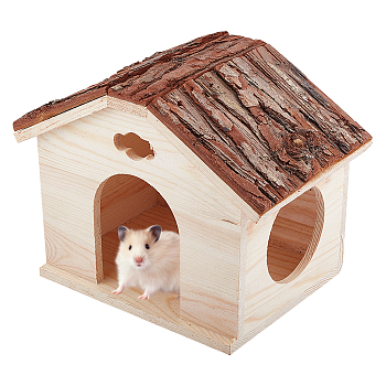 Pinewood Rodent House, with Iron Shims, Screws & Nuts, BurlyWood, 15x23x19cm, Door Hole: 109x84mm, Hole: 7/79mm, Iron Shims: 25.5x0.5mm, hole: 6mm, Iron Screws: 32.5x11mm, Pin: 5.5mm, Iron Nuts: 22.3x10x5mm, Hole: 5mm