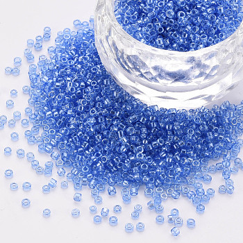 Glass Cylinder Beads, Seed Beads, Transparent Colours Luster, Round Hole, Royal Blue, 1.5~2x1~2mm, Hole: 0.8mm, about 8000pcs/bag, about 1pound/bag