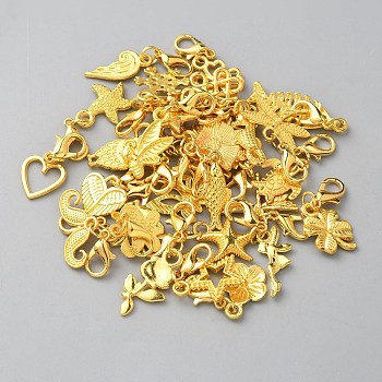 Alloy Pendant Decorations, Lobster Clasp Charm for Bag Ornaments, Mixed Shapes, Golden, 22.5~35.5mm, 30pcs/set