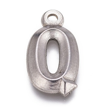 304 Stainless Steel Pendants, Alphabet, Letter.Q, 16x9x2mm, Hole: 1.2mm