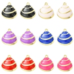 12Pcs 6 Colors Rack Plating Alloy Enamel Pendants, Shell Shape Charms, Golden, Cadmium Free & Nickel Free & Lead Free, Mixed Color, 18.5x16.5x4.5mm, Hole: 1.6mm, 2pcs/color(ENAM-YW0009-10)