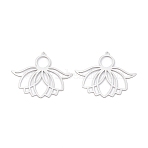 Non-Tarnish 201 Stainless Steel Pendants, Etched Metal Embellishments, Lotus Charm, Stainless Steel Color, 30.5x38x0.2mm, Hole: 1.4mm(X-STAS-B038-06P)