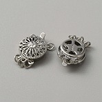 Brass Box Clasps, Multi-Strand Clasps, 3-Strand, 6 Holes, Flat Round with Sunflower Pattern, Platinum, 16x12x5mm, Hole: 2.3mm(KK-WH0079-16C-P)