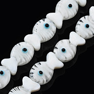 Handmade Lampwork Beads Strands, Fish, White, 19~20x12.5x9mm, Hole: 0.8mm, about 25pcs/strand, 18.90 inch(48cm)(LAMP-N021-41-A06)