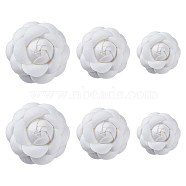 6Pcs 3 Size Camellia Shaped Velet Lapel Pins, Alloy Exquisite Brooches for Women, White, 48~63.5x50~62x25~27mm, Pin: 0.5mm, 2Pcs/size(JEWB-FH0001-34)