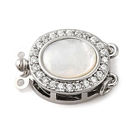 Brass Micro Pave Clear Cubic Zirconia Box Clasps, with Shell, 2-Strand, 4-Hole, Oval, Real Platinum Plated, 17.5x11.5x7.5mm, Hole: 1mm(KK-M270-11P)