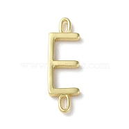 Rack Plating Brass Connector Charms, Cadmium Free & Lead Free, Long-Lasting Plated, Real 18K Gold Plated, Letter E, 22.5x7x1.5mm, Hole: 3x0.8mm(KK-P245-07G-E)