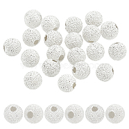 Elite 20Pcs Round 925 Sterling Silver Textured Beads, Spacer Beads, Silver, 4mm, Hole: 1.2mm(STER-PH0002-18)