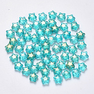 Spray Painted Glass Beads, with Glitter Powder, Star, Turquoise, 8x8.5x4mm, Hole: 1mm(X-GLAA-R211-04-D07)