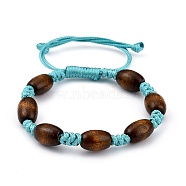 Adjustable Korean Waxed Polyester Cord Kid Braided Beads Bracelets, with Spray Painted Natural Maple Wood Barrel Beads, Cyan, Inner Diameter: 1-5/8~3-1/8 inch(4.1~8cm)(BJEW-JB05437-05)