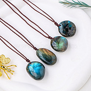 Nuggets Natural Labradorite Pendant Adjustable Cord Necklaces, 13.78~17.72 inch(35~45cm)(FS-WG568C8-01)