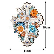 Religion Cross & Flower DIY Diamond Painting Pendant Decoration Kit, Including Resin Rhinestones Bag, Diamond Sticky Pen, Tray Plate and Glue Clay, Deep Sky Blue, 190x140mm(PW-WG78154-02)