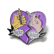 Valentine's Day Theme Alloy Brooches, Enamel Lapel Pin, for Backpack Clothes, Heart with Word Best Buds, Platinum, 33x35mm(VALE-PW0002-087P)