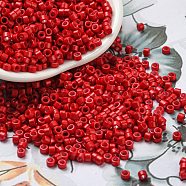 Baking Paint Glass Seed Beads, Cylinder, Red, 2.5x2mm, Hole: 1.4mm, about 45359pcs/pound(SEED-S042-05A-33)