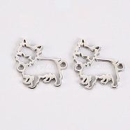 304 Stainless Steel Links Connectors, Laser Cut, Dog, Stainless Steel Color, 13x14x1mm, Hole: 1.2mm(STAS-S116-210P)