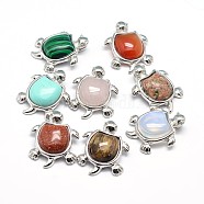 Tortoise Platinum Plated Brass Natural & Synthetic Mixed Stone Pendants, Cadmium Free & Lead Free, 27x21x7mm, Hole: 3x5mm(G-F228-19-RS)