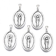 Tibetan Style Alloy Pendants, Cadmium Free & Lead Free, Oval with Jesus, Antique Silver, 29.5x15x5mm, Hole: 2x4mm(PALLOY-Q441-048-RS)