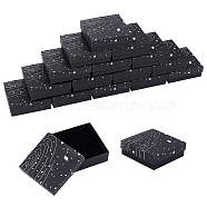 Nbeads Cardboard Jewelry Boxes, with Black Sponge Mat, for Jewelry Gift Packaging, Square with Galaxy Pattern, Black, 9.3x9.3x3.15cm(CON-NB0001-93C)