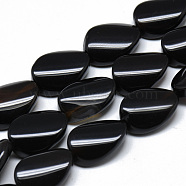 Natural Black Onyx Beads Strands, Dyed, Twist Oval, 20x15x6~7mm, Hole: 1mm, about 10pcs/strand, 7.8 inch(G-T076-15x20-04)