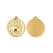Ion Plating(IP) 304 Stainless Steel Pendants, Flat Round with Eye Charms, Real 18K Gold Plated, 20x17x2mm, Hole: 1.6mm(STAS-L268-031G)