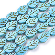 Synthetic Turquoise Beads Strands, Dyed, Leaf, Turquoise, 14x9x3mm, Hole: 1mm, about 29pcs/strand, 15.55 inch(TURQ-G116-9x14mm-02)