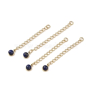 Ion Plating(IP) 316 Surgical Stainless Steel Curb Chain Extender with Natural Lapis Lazuli Round Charm, Golden, 53.5mm, Hole: 2.5mm(STAS-A097-01G-07)