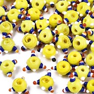 Handmade Bumpy Lampwork Beads, Yellow, 10~11x11~12x7~8mm, Hole: 1.4~1.6mm(LAMP-S194-003-A03)